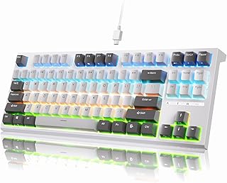 iLovBee i87 Wired Mechanical Gaming Keyboard with RGB Backlit Compact TKL Hot Swappable Keyboard Linear Red Switches Four Status Light Ergonomic Design Software Supported (87Keys, White-Grey)
