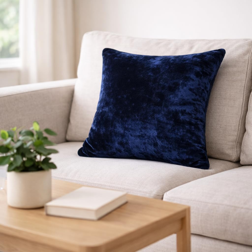 Navy Blue Velvet Cushion 12x12 Inch Pack of 2 | Soft Zip Cushion 1
