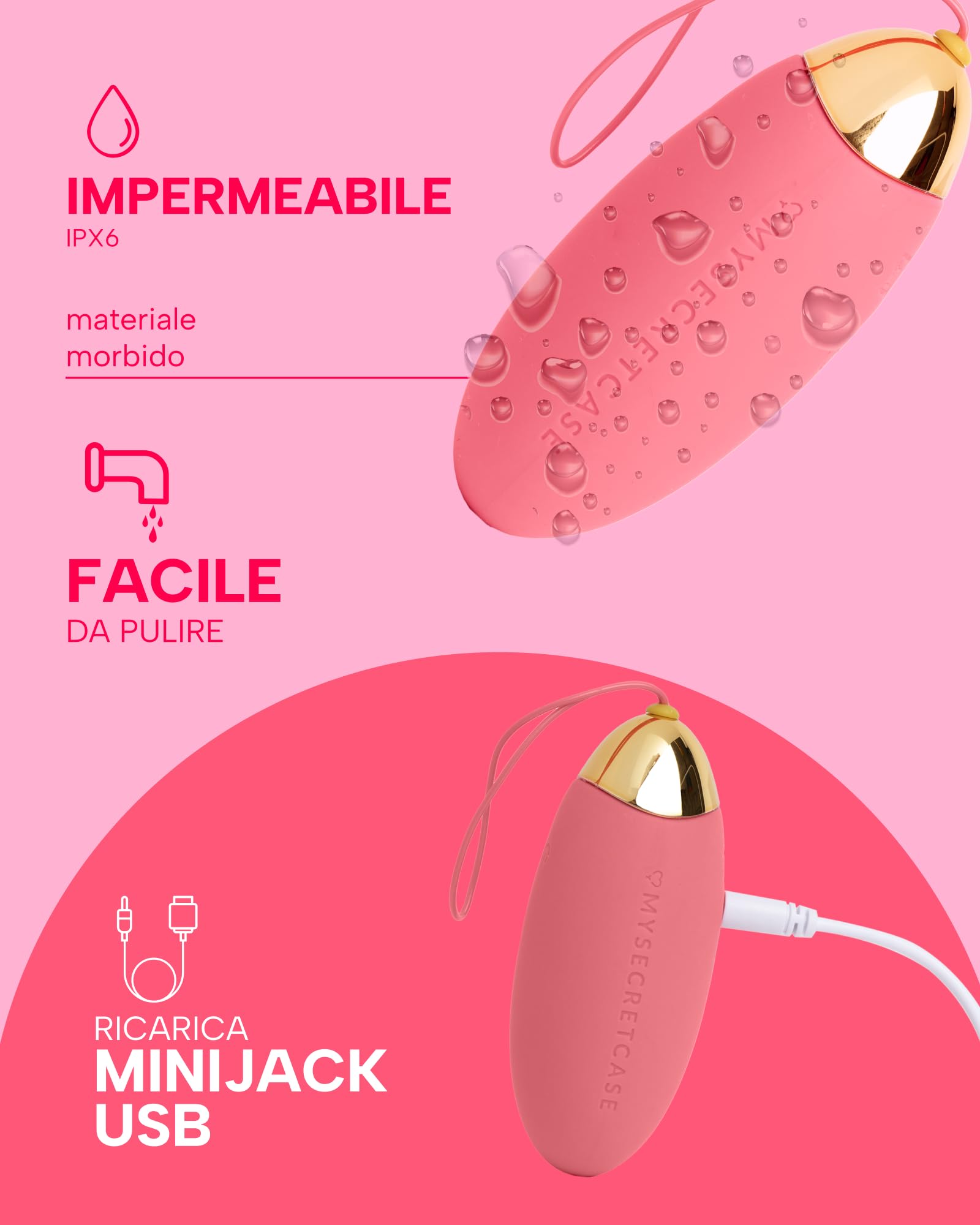 MySecretCase Ovetto Vibrante Donna Telecomando Vibratoreper Donna Professionale 9 Vibrazioni Sexytoysys Donna Vibratore Wireless Comando a Distanza fino a 10m Impermeabile (Rosa)