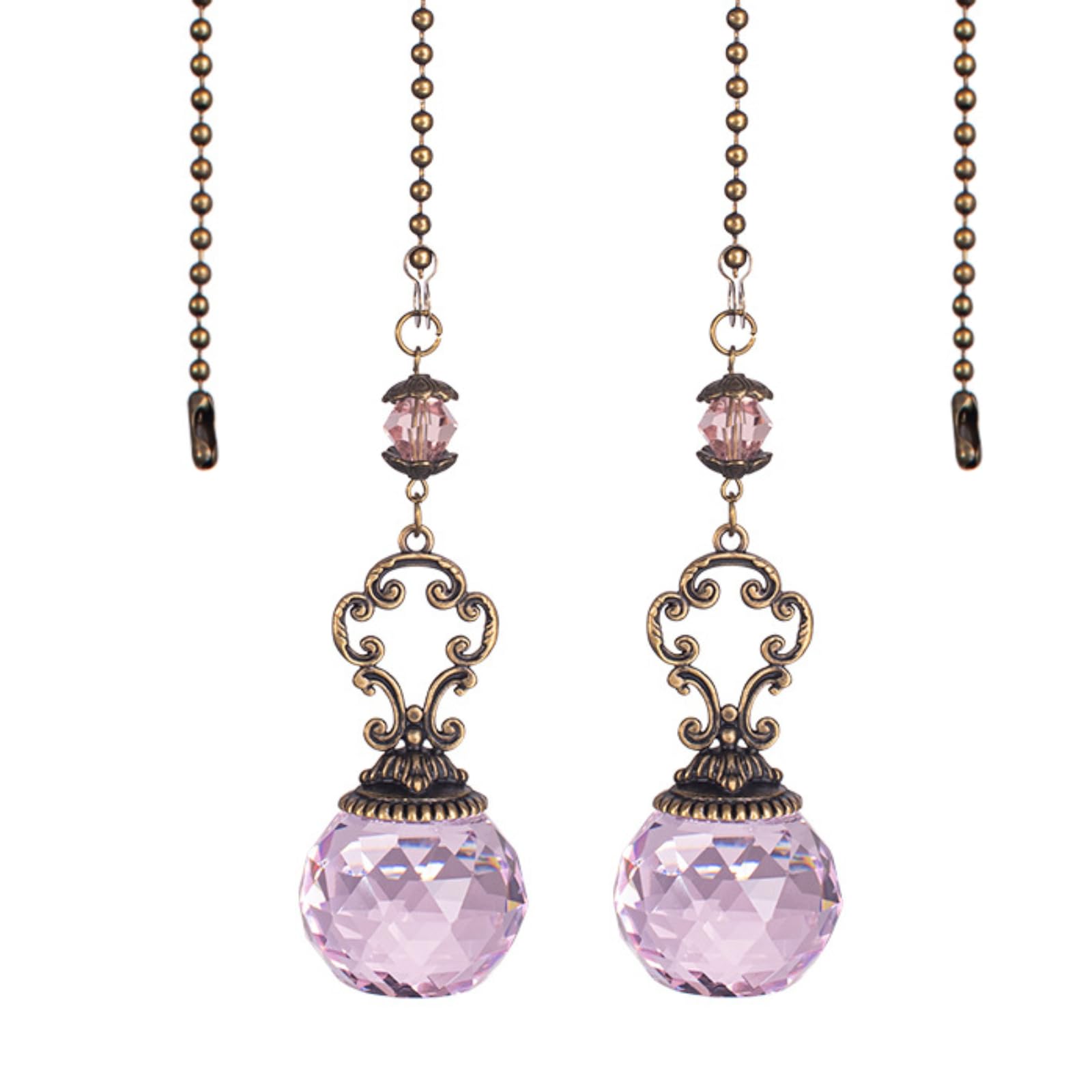 Extensión de cadena para ventilador de techo, 2 piezas, colgante de bola de cristal rosa para lámpara de techo, ventiladores, decoración retro