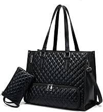 HoldOneLight Lunch 2 in 1 Tote Bag for Women, 15.6 Inch Laptop Bag with Insulated Lunch Compartment, Quilted Large Capacity Computer Handbag with Purse