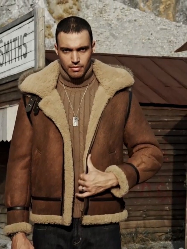 Denny&Dora New Mens B3 Shearling Jacket Short Hunting Fur Coat