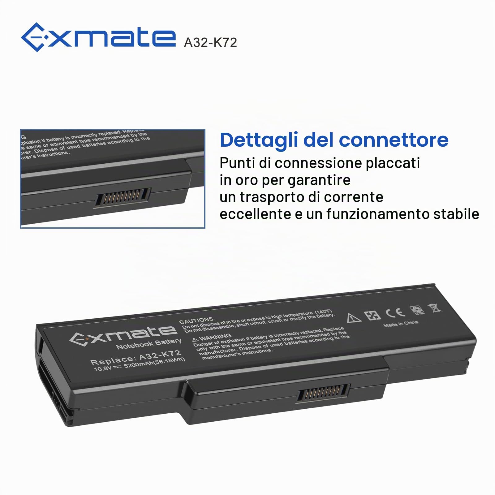 Exmate 5200mAh Batteria A32-K72 A32-N71 per Asus K72 K72F K72J K73S K73SV N71 N71J N73S N73SV X73S X77 A72 K72D K72DR K72DY K72JK K72JR K72JV N71JV N71V N73 N73J X73E X73 X73BY X73SD X73SV X73T