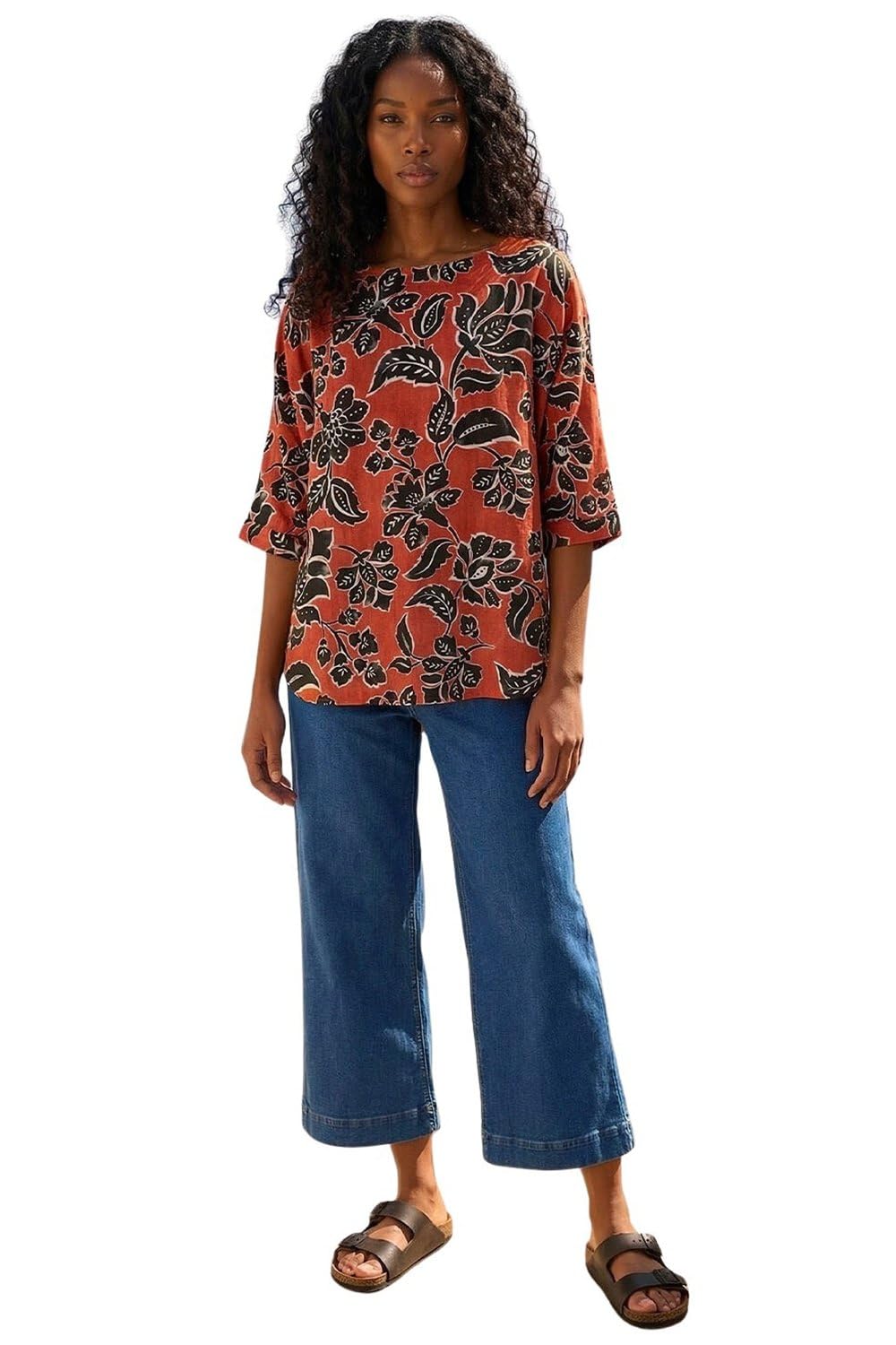 Roman Floral Print Tunic Top, Orange, Size 14, Women