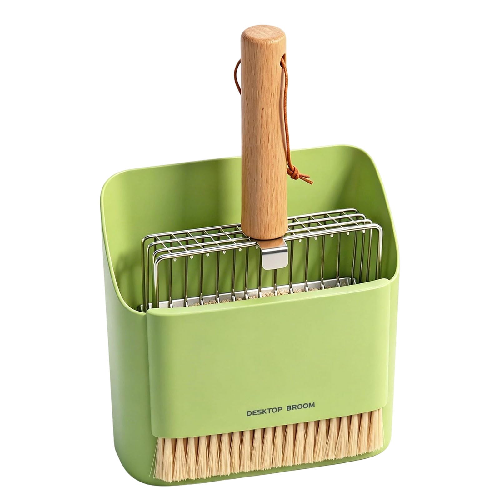 Pala per lettiera per Gatti con Supporto per la Cura, Green | Testa scanalata in acciaio inossidabile, manico effetto legno, uso domestico ordinato in interni