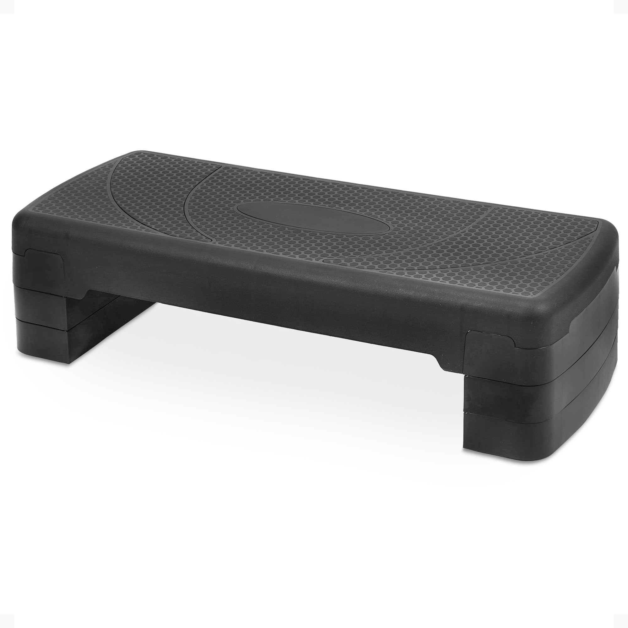 Aerobic Step Platform Trainer with Adjustable 3-Level Risers, 400 Pound Weight Capacity – Non-Slip Exercise Stepper for Cardio, Strength, and Fitness Workouts at Home or Gym