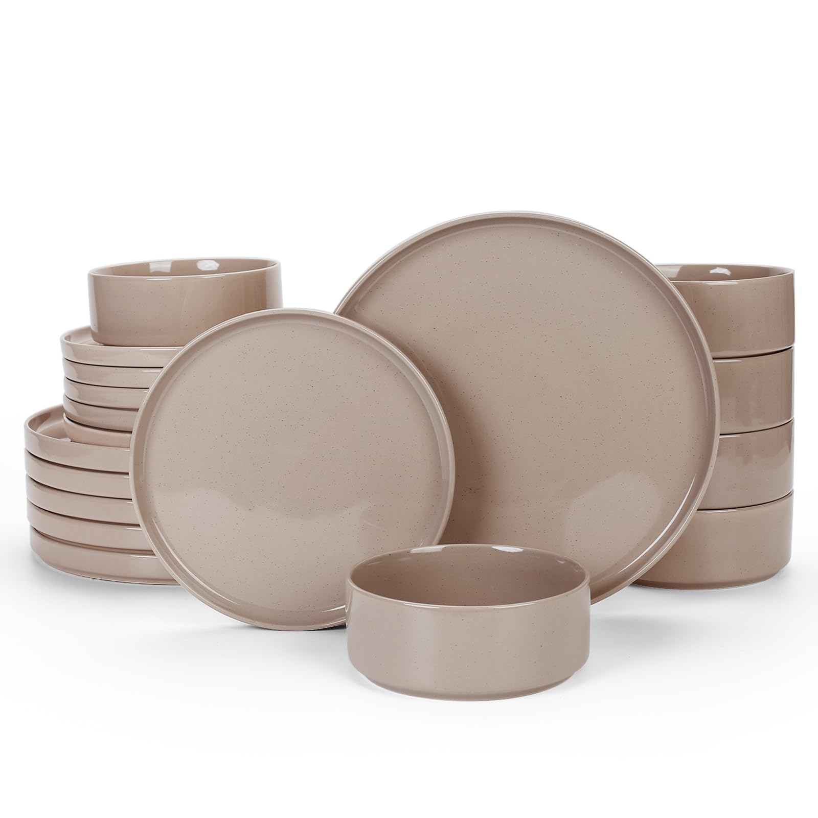 Famiware Nebula Plates and Bowls Sets, 18 Pieces Dinnerware Sets, Dishes Set for 6, Cinnamon Brown