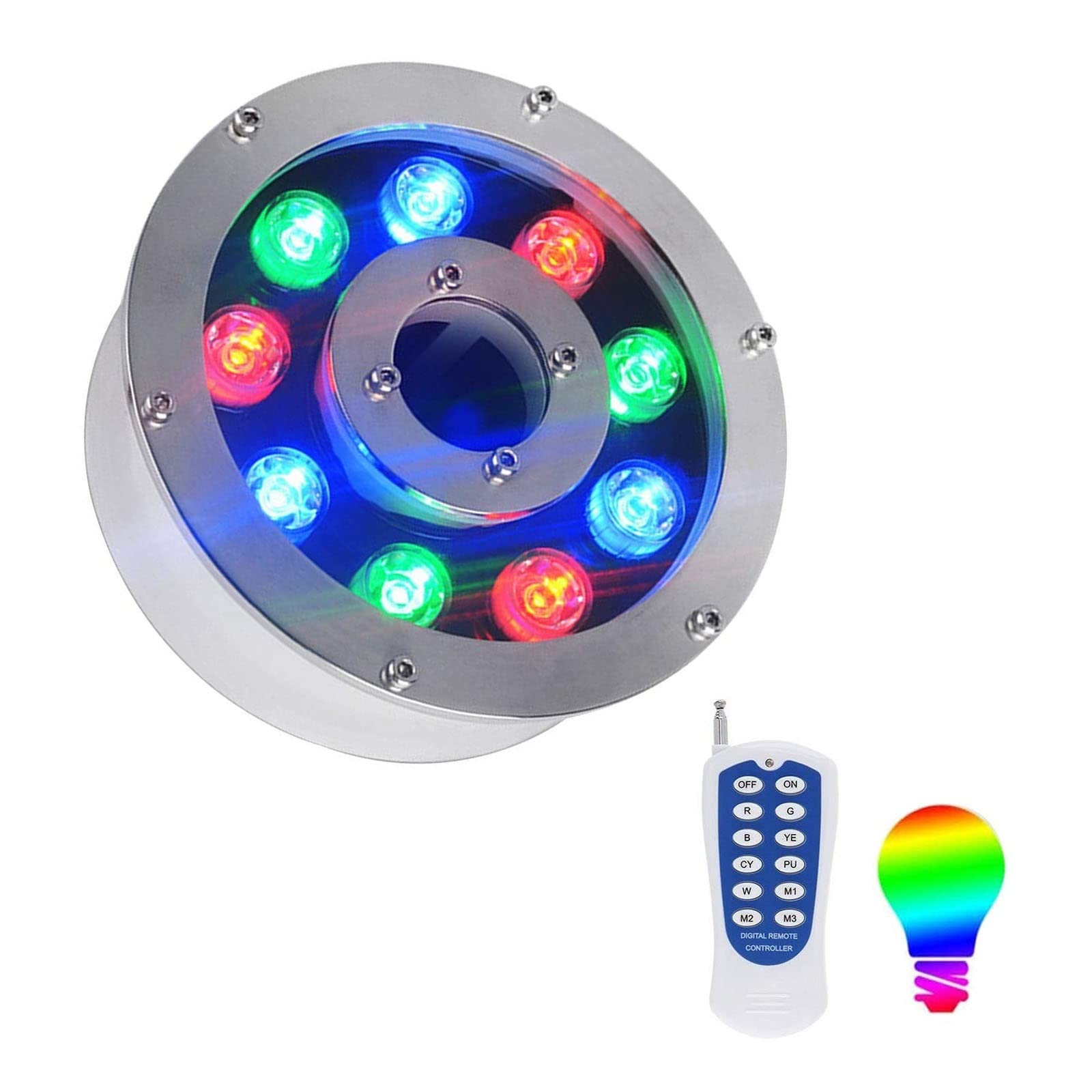 Led-Einbauleuchten – Brunneneinbauleuchte, Rgb-Farbwechsel Mit Rf-Fernbedienung, Wasserdichte Ip68-Brunnen-Unterwasserleuchte, Led-Ring-Mittelloch-Teich-Unterwasserleuchten Für Pool, Garten (12 V, 9