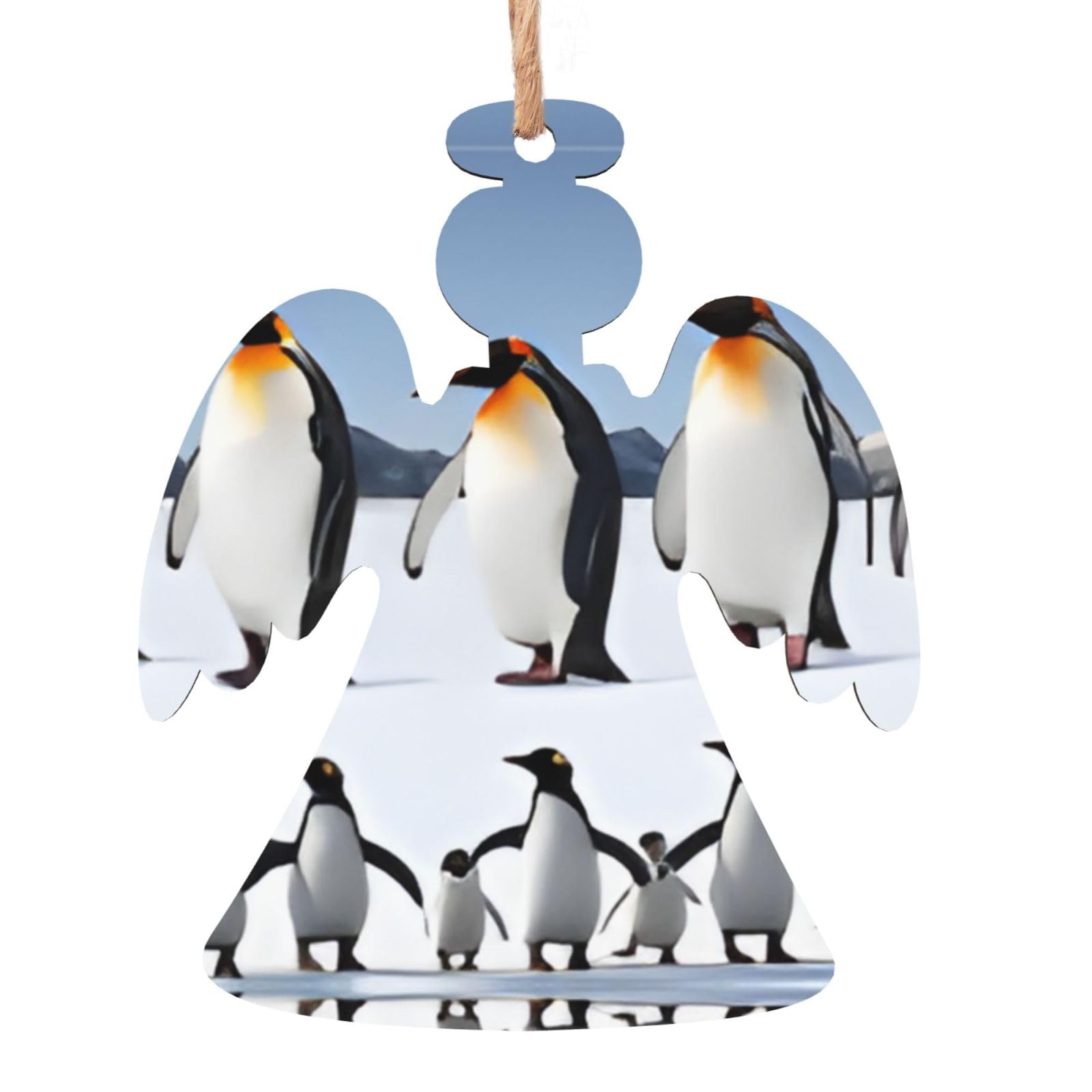Penguins Christmas Wooden Ornaments Exquisite Handcrafted Wood Hanging Decor with Double-Sided Print, Perfect for Holiday Tree & Home Festive Decoration