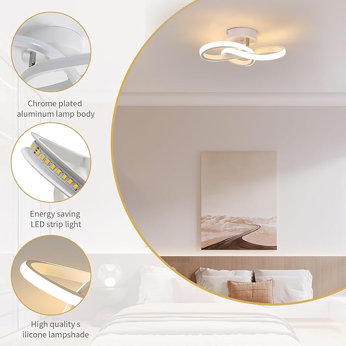 Goeco Goeco Witte led-plafondlamp van 22 W, modern, creatieve bloemenvorm, voor de keuken, gang, warmwit licht, 3000 K photo 3