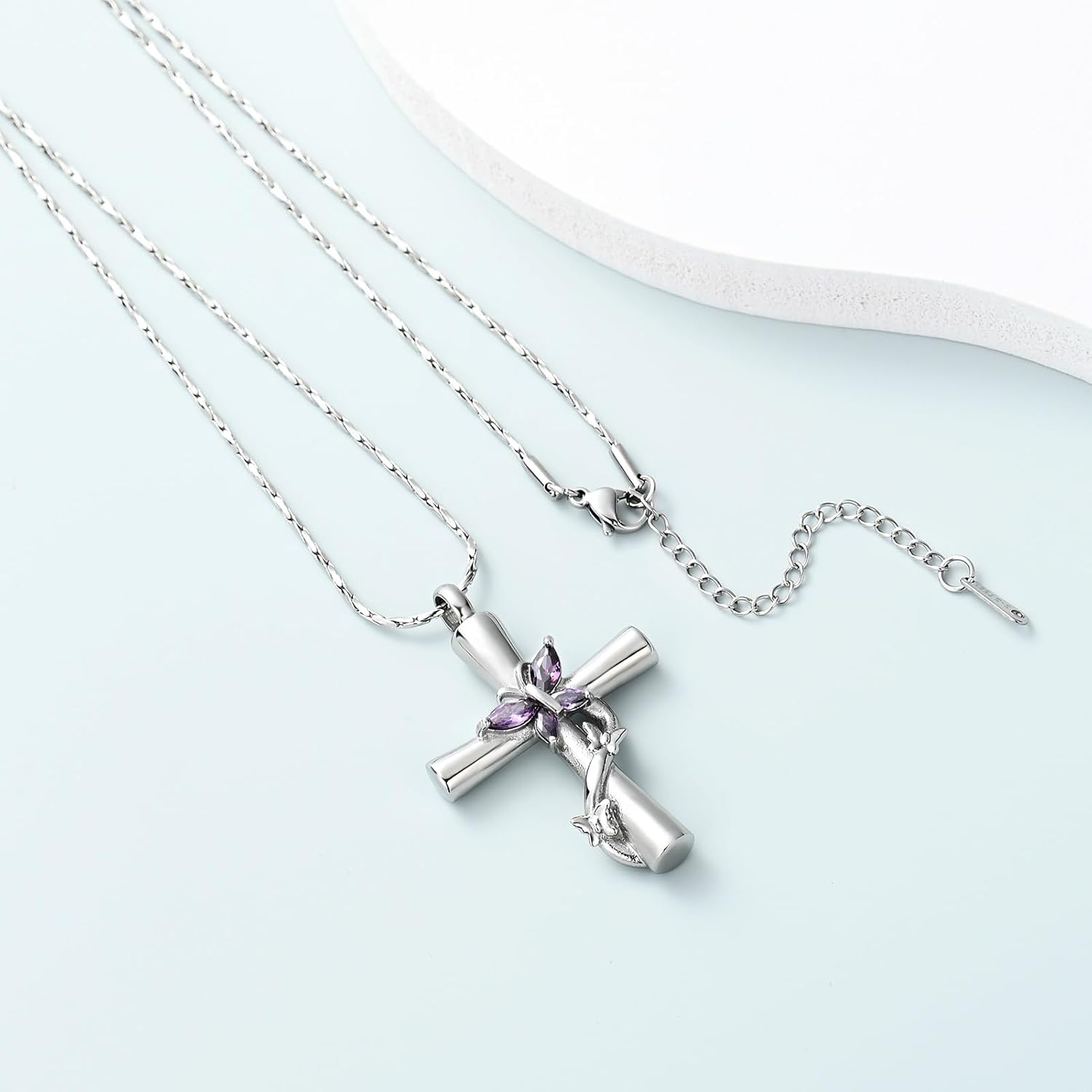 Imrsanl Urn Necklaces for Ashes for Women Cremation Jewelry Cross with Butterfly Memorial Ash Pendant Keepsake Jewelry Gifts for Loss of Loved One - Image 5