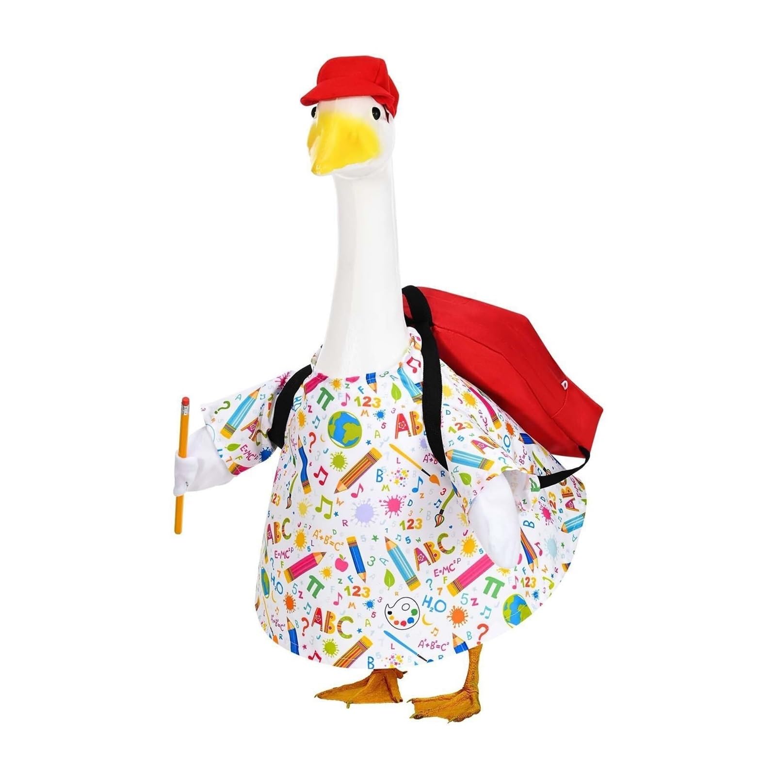Pencil Print Porch Goose Costume for Back to School Lawn Statue Decor