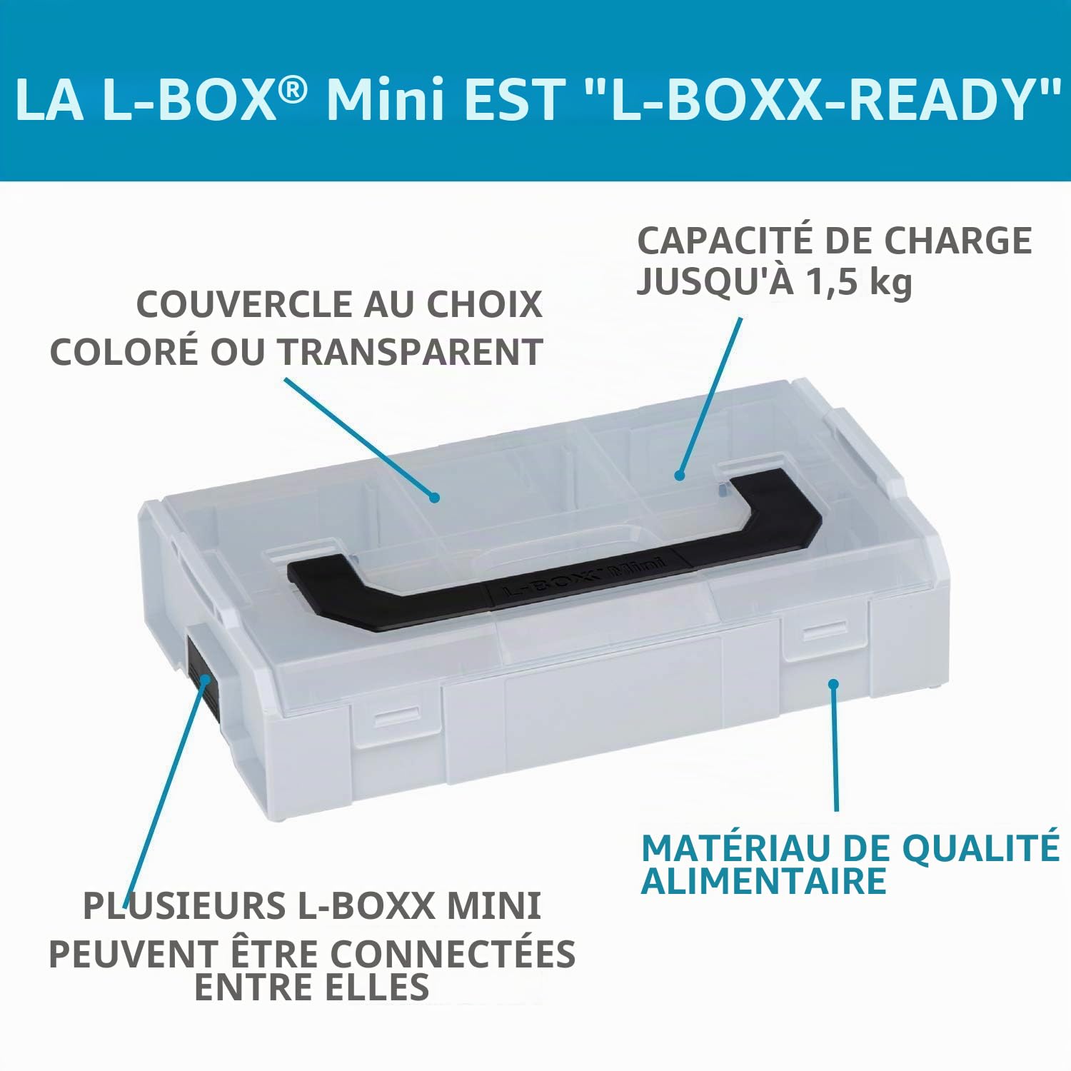 Bosch Sortimo - L-BOXX Mini - Lot de 6 boîtes de rangement noires avec couvercle transparent - Boîte de rangement vis et chevilles - Boîtes de rangement de qualité supérieure pour petites pièces