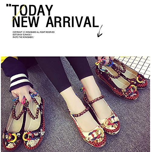 Women's Beading Round Toe Embroidered Shoes Lace Up Colorful Casual Flats Shoes3