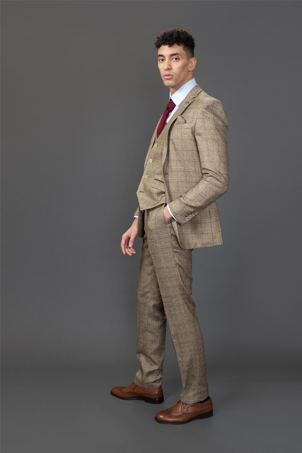 Abito da uomo 3 pezzi marrone a quadri slim fit abito formale