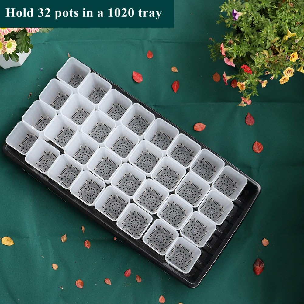 Lot de 120 petits pots de semis carrés en plastique transparent de 6,1 cm avec trou de drainage pour germination, herbes et plantes grasses