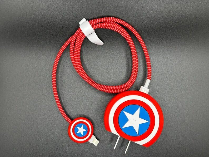 EDNITA Cable Protector with 3D Cute Pattern for iPhone Charger only 18W & 20W-Data Line Wire Saver Charging Cable Charger Protective Cable Full Protection Set of - 1 (Marvel)