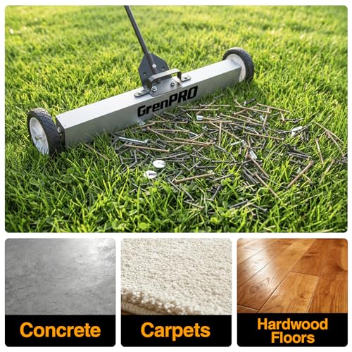 Image of GRENPRO 36 Inch Rolling Magnetic Sweeper with Pickup Tool