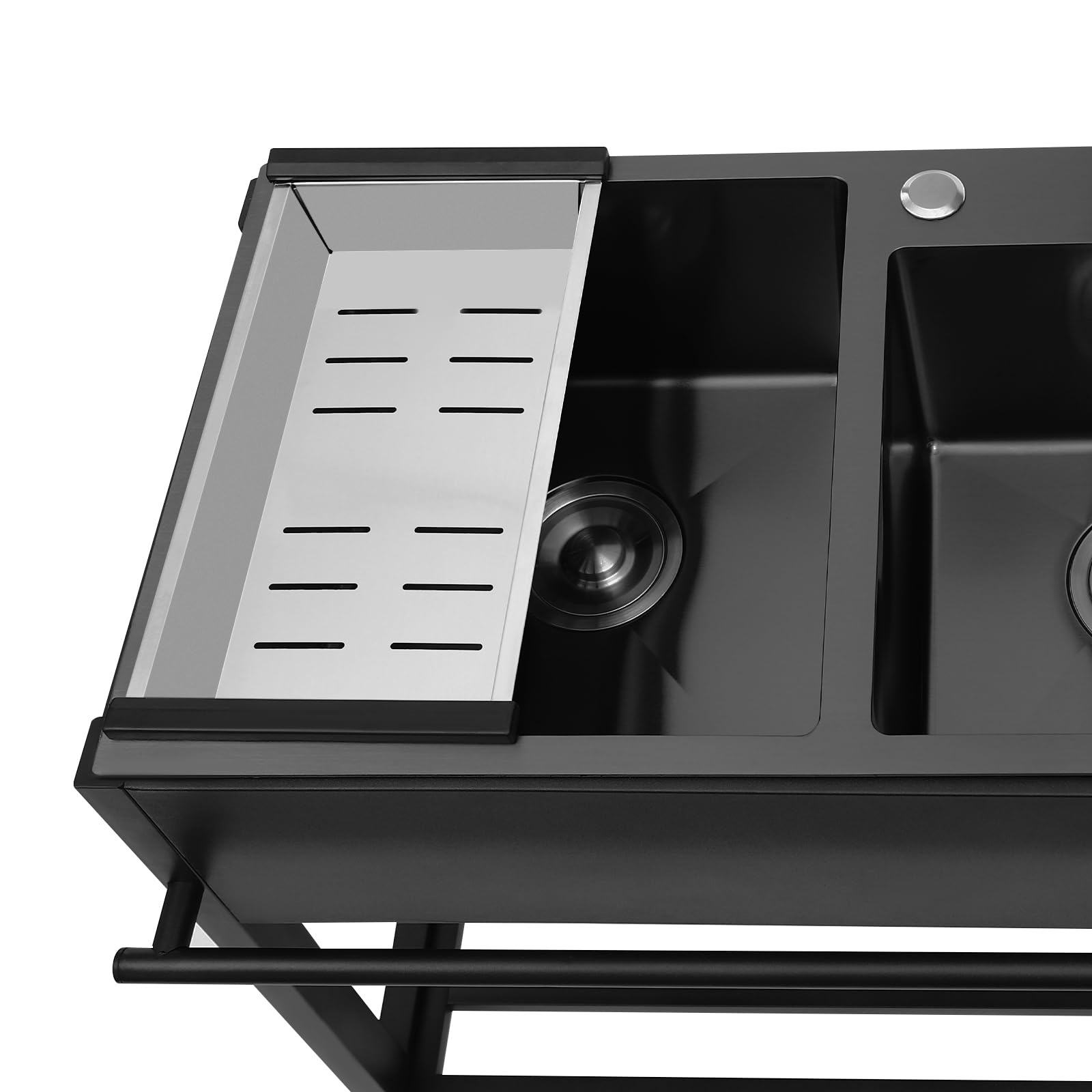 Lavello autoportante in acciaio inox, 2 vasche, 72 x 40 x 86 cm, nero