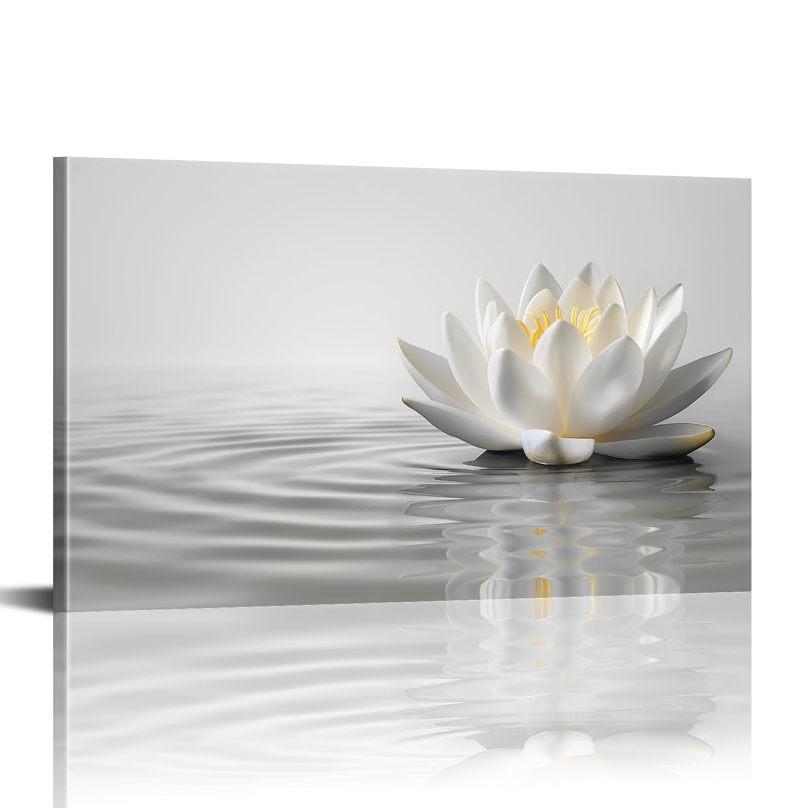 PLIDAAYO Lotus Zen Wall Art Charming White Lotus Canvas Print Lotus Flower Bloom in Water Poster Painting Zen Yoga Spa Picture for Bathroom Living Room Meditation Room Home Decor(Zen-03,12"x18")