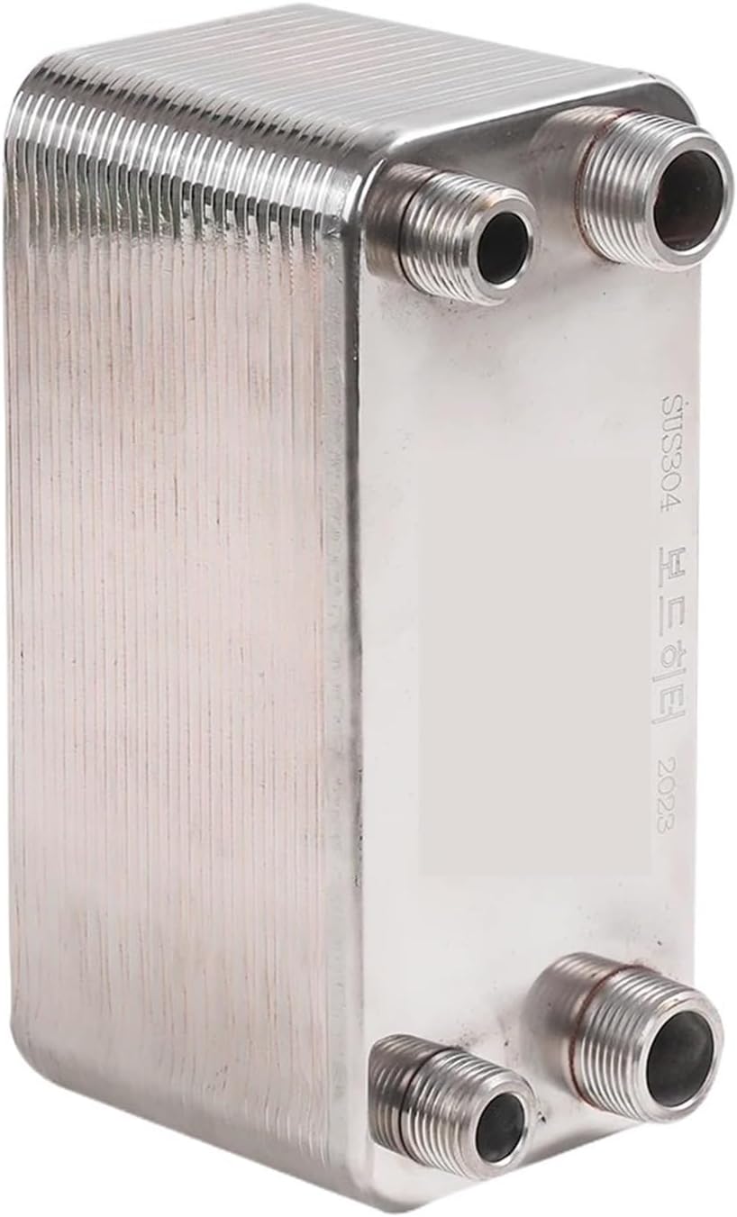 Wort Chiller, Stainless Steel Brazed Plate Heat Exchanger Liquid Cooler for Homebrew Beer Brewing & Hydronic Heating(Interface 32mm,Different Side)