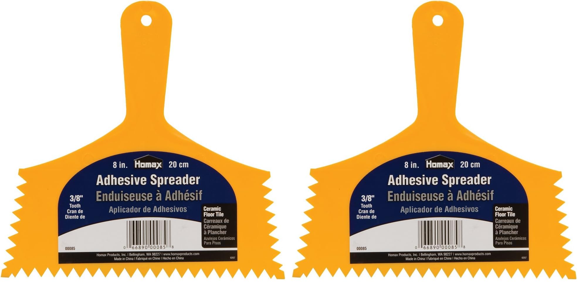 Homax 3/8" Tooth Adhesive Spreader for Floor &amp; Tile, Yellow, 8" (Pack of 2)