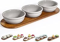 Vista 10 de Artena Juego de 6 Tazas de 177ml de Cerámica Sólida Turquesa para Chips y Dip con Bandeja de Madera de Acacia, Tazas de Servir Pequeñas de 11.4cm