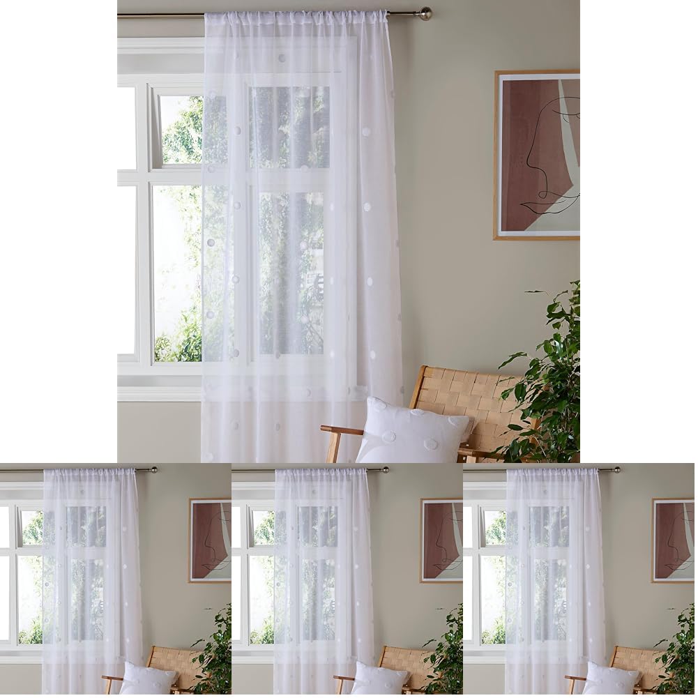 Appletree Boutique - Rideau Voilage Simple pour fenêtres 140 x 122 cm - Rideau en Voile pour Chambre/Salon - Rideau Transparent à Pois/Pois - Voilages intérieurs - Collection Zara (Lot de 4)