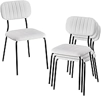 VINGLI Stackable Dining Chairs Set of 4 White - Fabric Padded Seats, Sturdy Metal Frame for Kitchen, Office, Home, Banquet