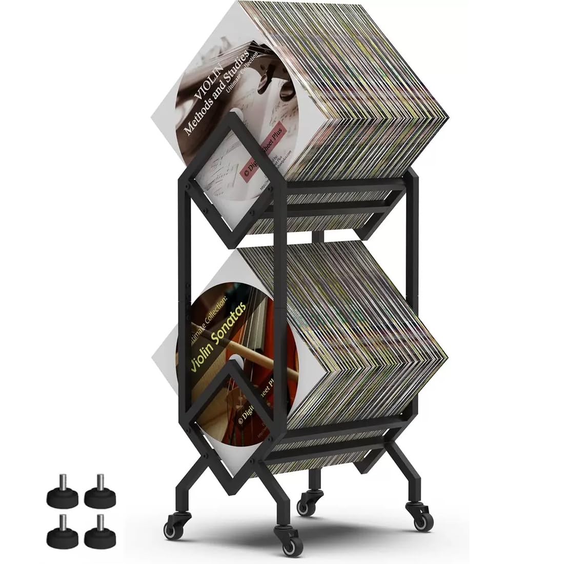 REASOR2 Tier Vinyl Record Storage Holder&Book Organizer,Vinyl Record Organizer Stand,Matte Black Metal Book Display Stand, Holds up to 100-200 LPs,Suit for Files,Books,Magazines,Records.