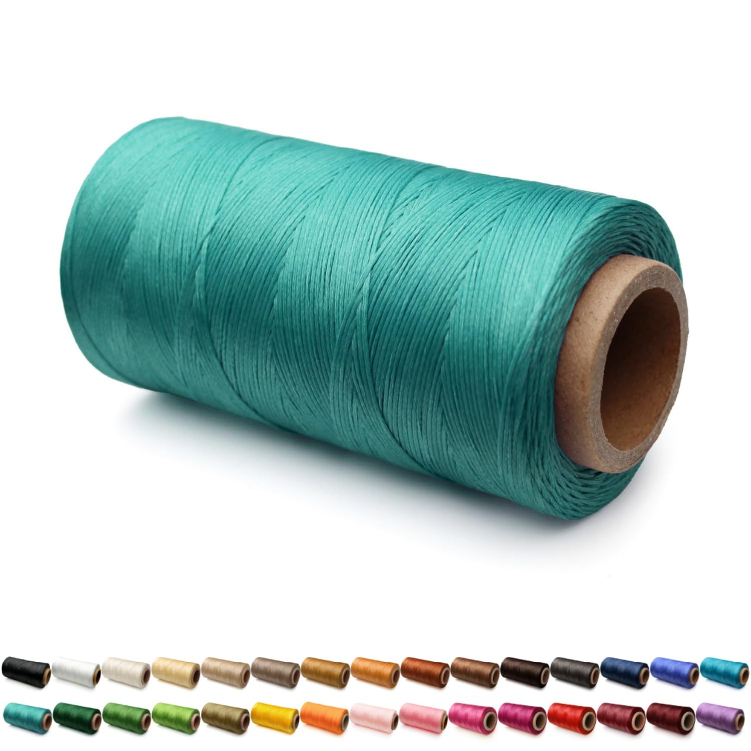 Flat Waxed Thread for Leather Sewing String Polyester Cord Stitching Bookbinding DIY Weave Craft (1.0mm 210D, Peacock Green)