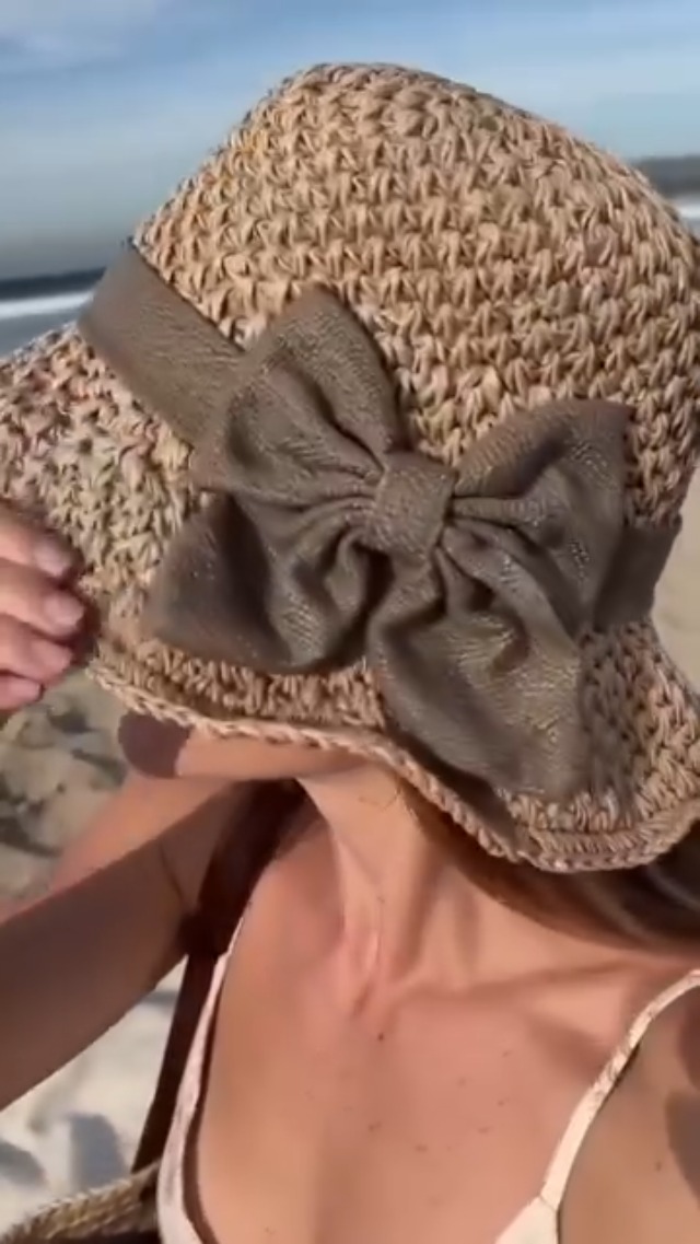 Sombrero de paja tejido elegante para mujer miniatura 7