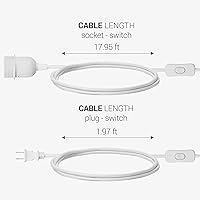 Vista 5 de kwmobile Cable de luz enchufable, cable de lámpara colgante de tela de 20 pies de largo con enchufe, enchufe E26, para colgar iluminación de techo