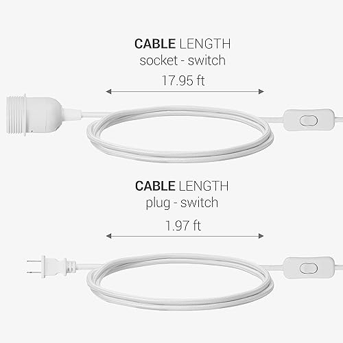 Miniatura 5 de kwmobile Cable de luz enchufable, cable de lámpara colgante de tela de 20 pies de largo con enchufe, enchufe E26, para colgar iluminación de techo