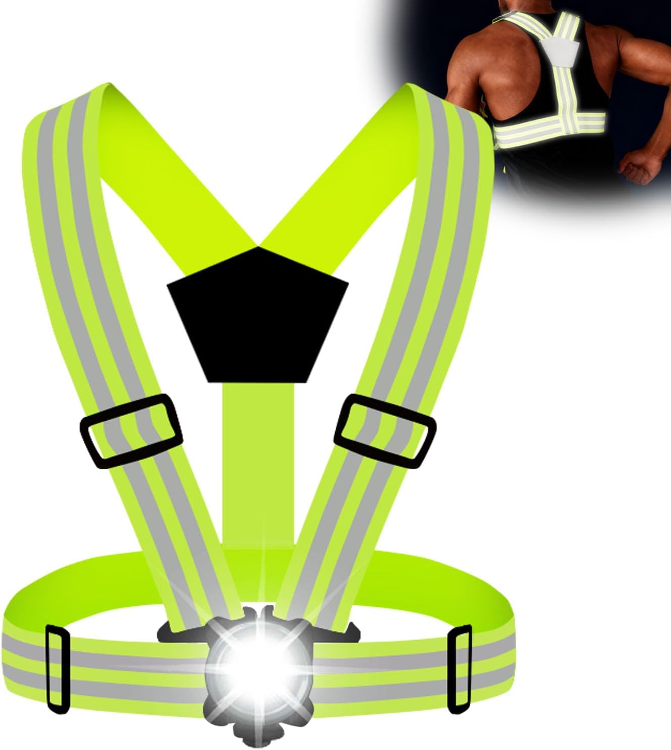 Running Lights for Runners with Reflective Vest, Adjustable Night Safety Led Chest Light Run, IPX4 Waterproof Rechargeable Safety Light Up Gear for Night Dog Walking/Cycling/Jogging/Hiking
