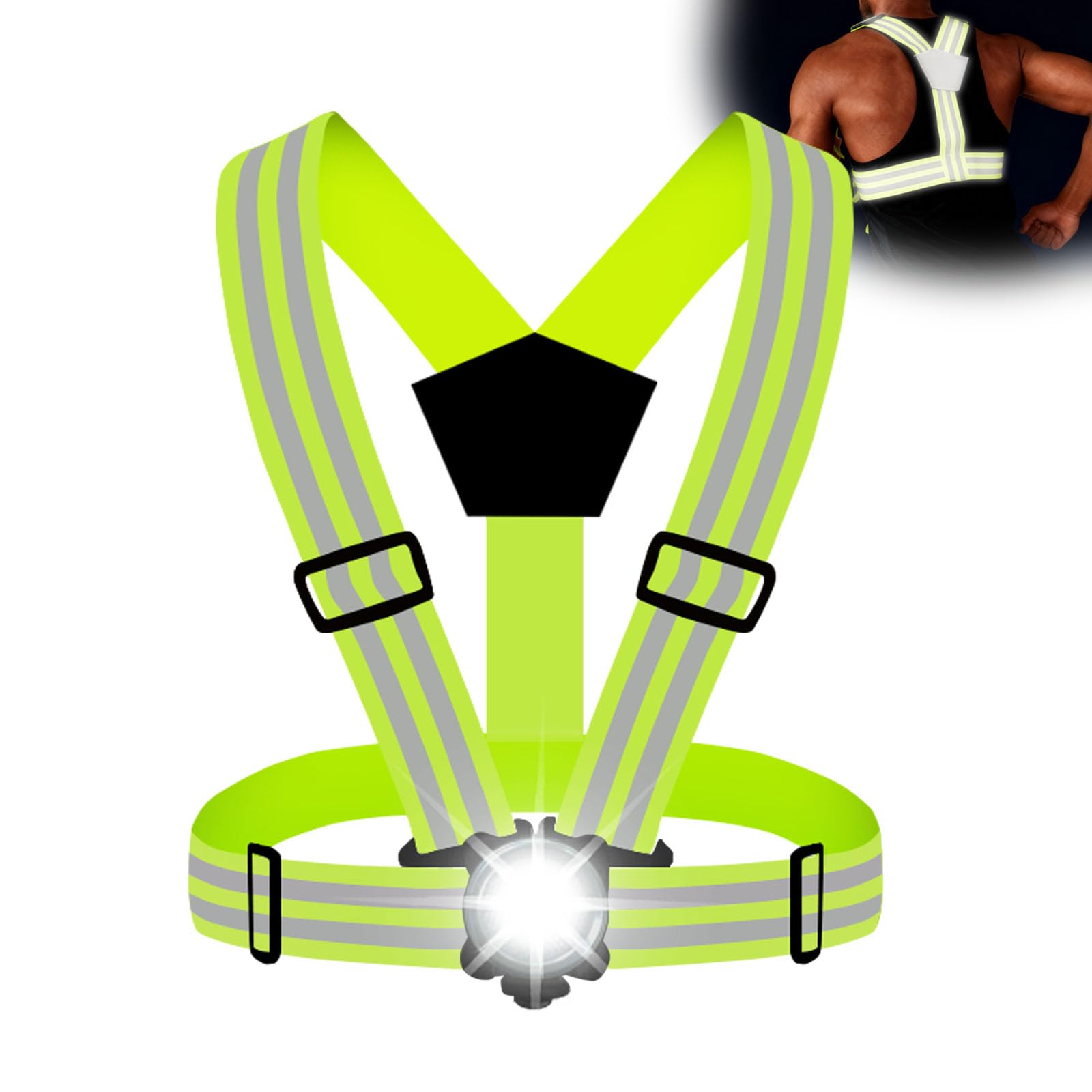 Running Lights for Runners with Reflective Vest, Adjustable Night Safety Led Chest Light Run, IPX4 Waterproof Rechargeable Safety Light Up Gear for Night Dog Walking/Cycling/Jogging/Hiking