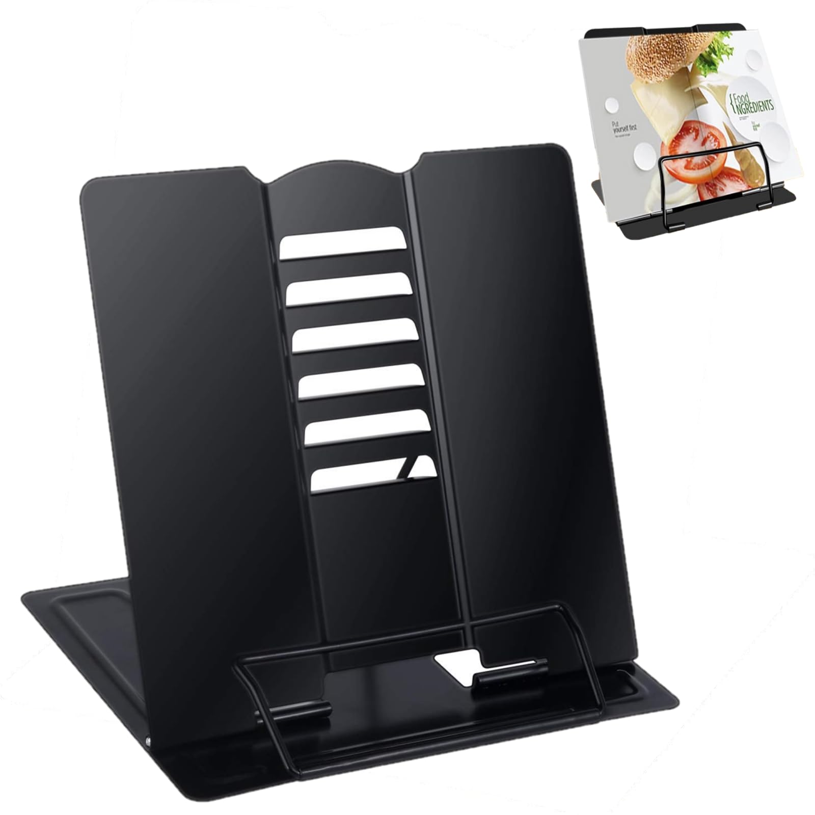 QLOUNI Soporte de Libro Ajustables de Altura de 6 Paradas Adecuado para Libros más Ligeros como Partituras y Documentos 21 * 19cm (Negro)