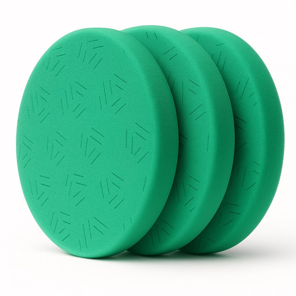 Venzo 6 Inch Green Heavy Cut Pads, 3 Pcs 6.5" Front Side for 150mm Backing Plate, Heavy Cutting Sponge Pads for Car Buffer Polisher Compounding,
