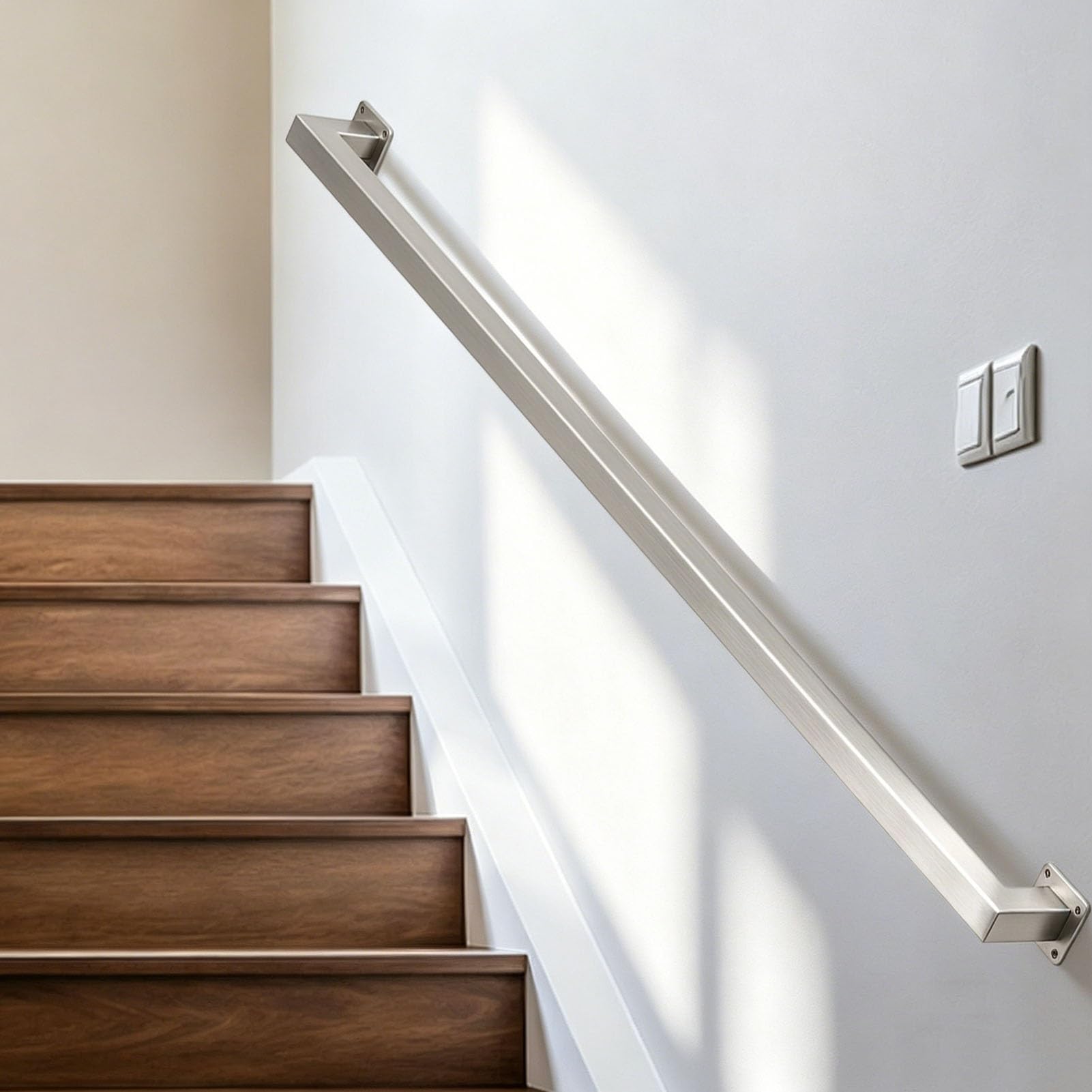 Junvstor Stainless Steel Handrail for Stairs, Wall Mount Staircase Banisters Railing, Stairway Hand Rail For Indoor And Outdoor 150cm 280cm 350cm Square Pipe Stair Handrail Grab Bar(17ft/510cm)