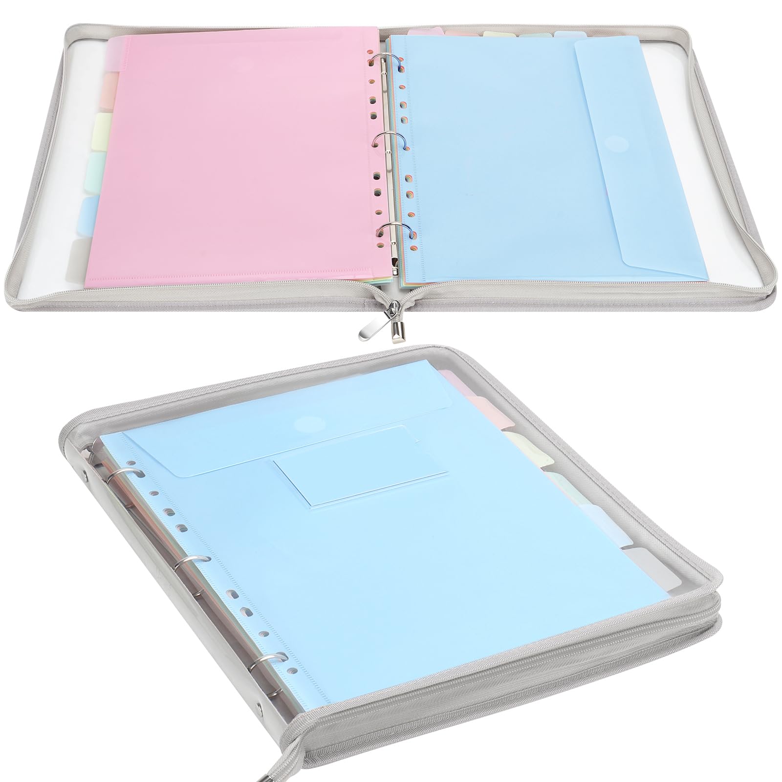 Uquelic Classeur 3 anneaux A4 - Classeur avec 12 pochettes plastique A4 pour organiser et classer des documents, coque souple en PVC (Macaron transparent)
