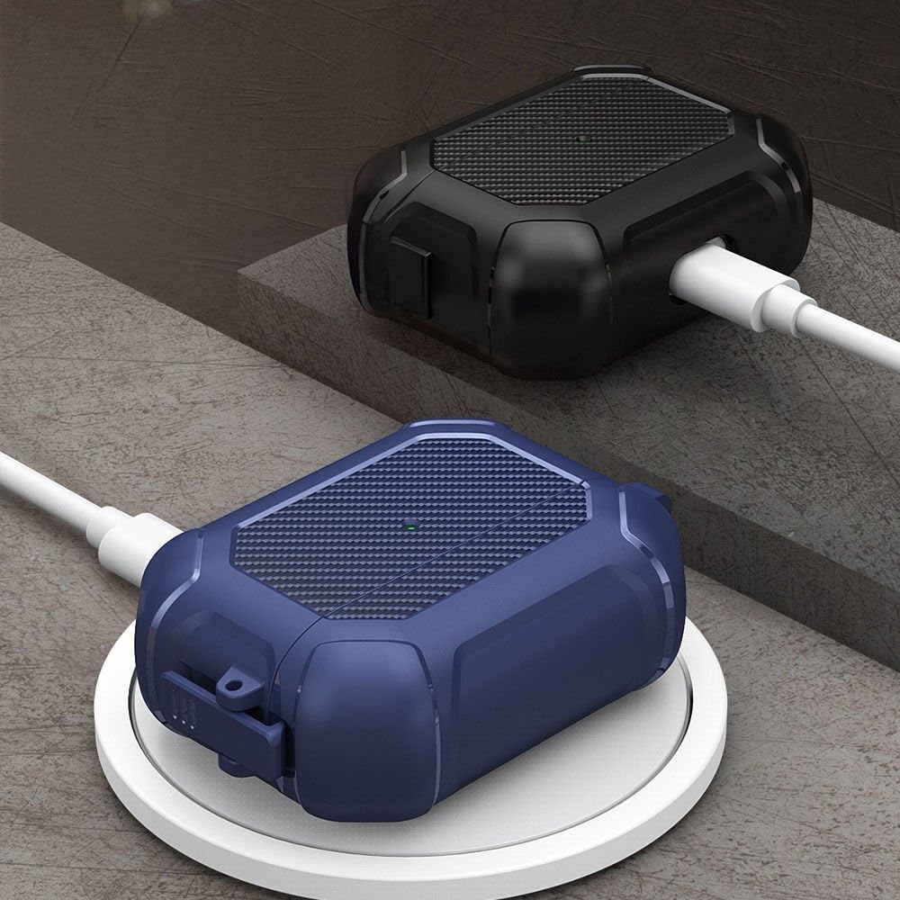 Apple AirPods Pro 2. Nesil ile uyumlu Kılıf Kilitli Armor Tank Karbon Detaylı Difu Case Siyah