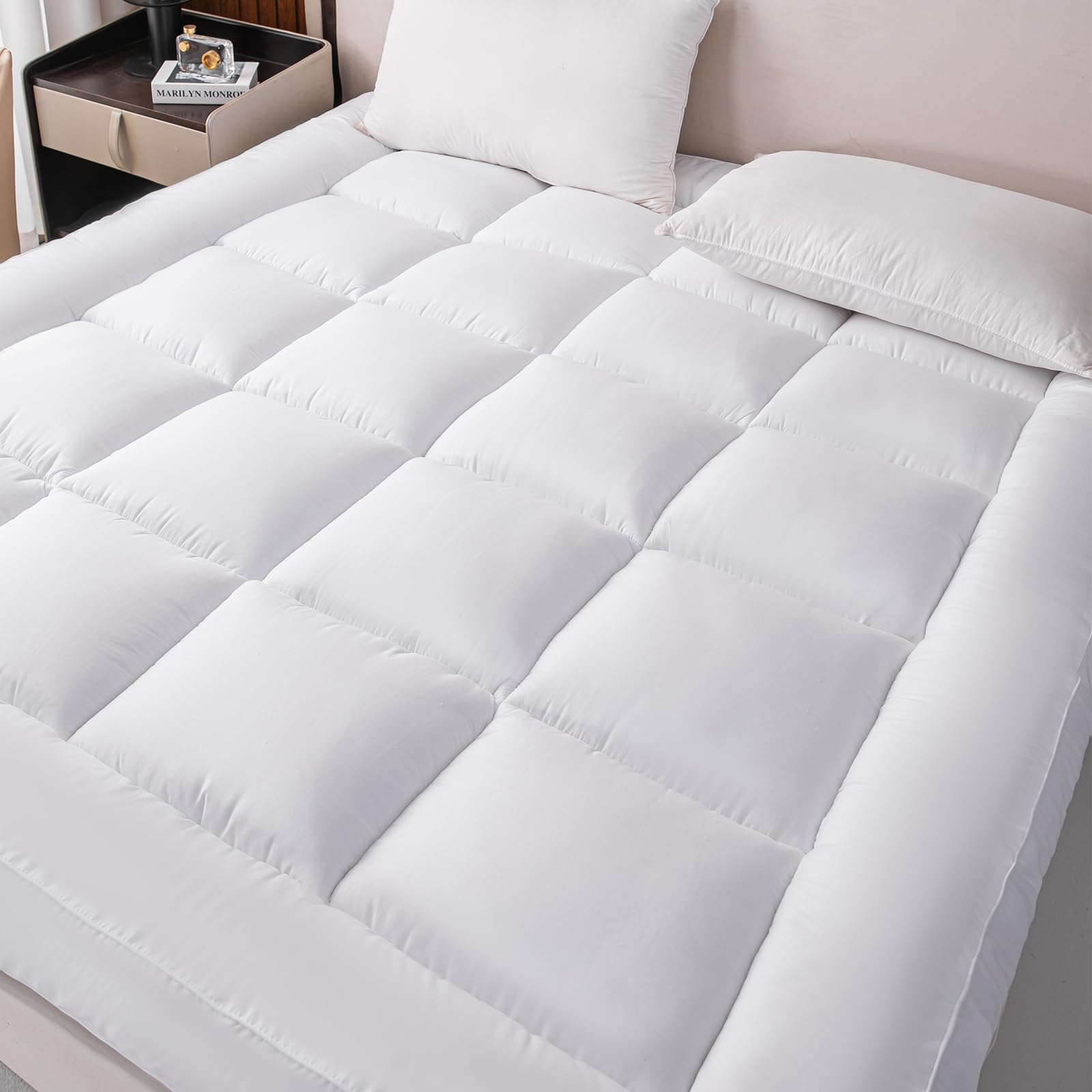 LS Mattress Topper 10cm Ultra Soft & Extra Deep Hotel Quality Mattress Pad Box Stitched Pad with Secure Elastic Corner Straps (Single - 90X190 CM)