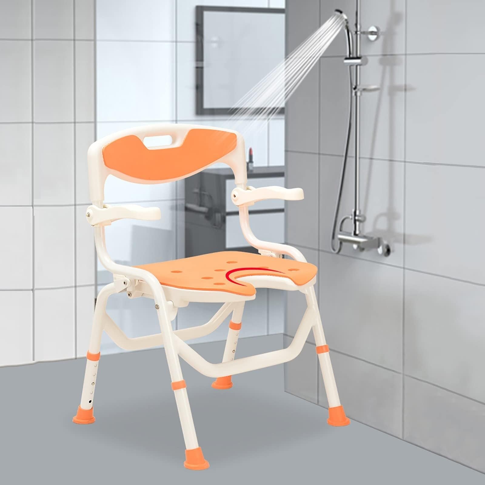 X&Z-XAOY Asiento De Ducha Regulable En Altura para Ancianos,discapacitados/Embarazadas Silla De Ducha Plegable con Brazos Y Respaldo Asiento De Baño Antideslizante Carga 330 Lbs