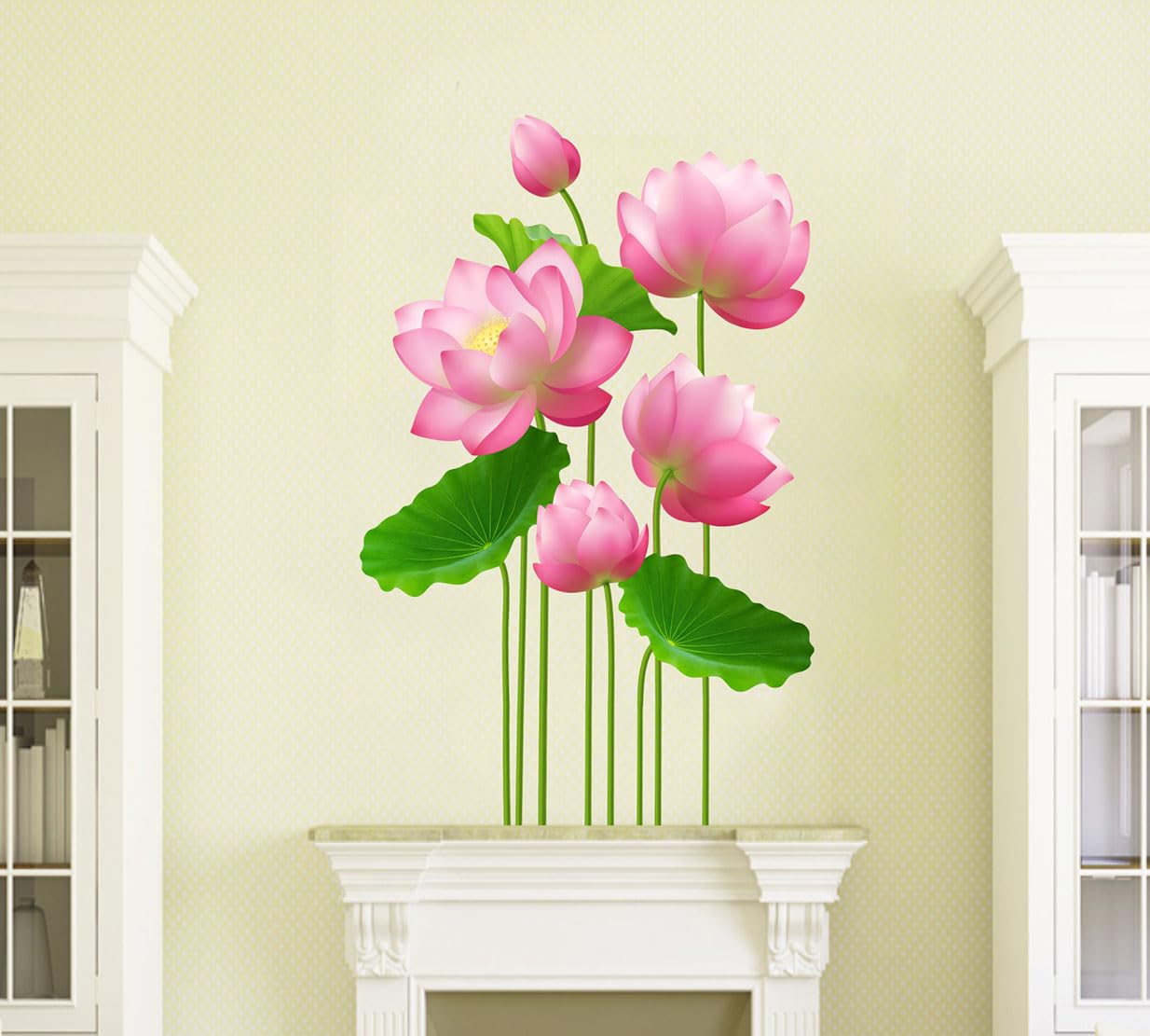 Wallbook Lotus Flowers Wall Sticker | Wall Stickers for Home, Kitchen, Office, Bedroom & Living Room (80 x 51 cms)