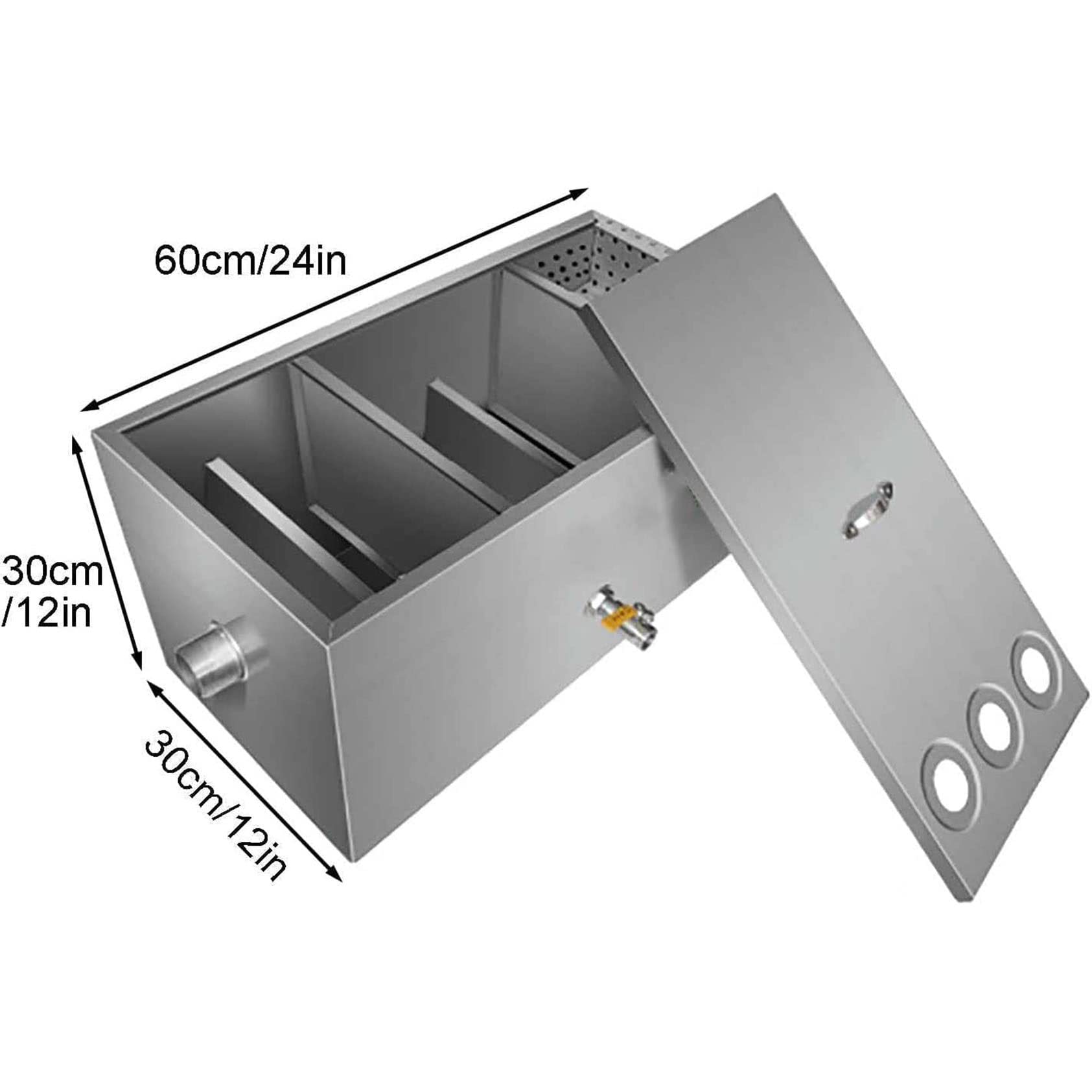 RESKIU Top Inlet Commercial Grease Interceptor with Removable Baffles Waste Oil-Water Separator Under Sink Grease Trap for Restaurant Factory Home Kitchen,3waterintake