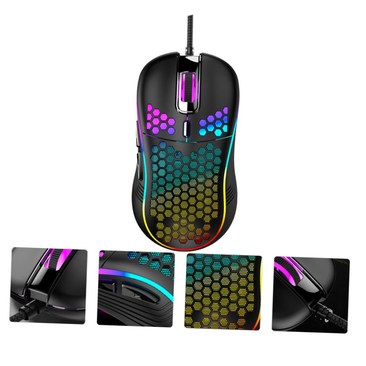 Ciieeo 3pezzi Mouse Gaming Usb Ergonomico Con Design Hollow-out Alta Durabilità e Look Elegante Compatibile Con Laptop e Computer Desktop Nero