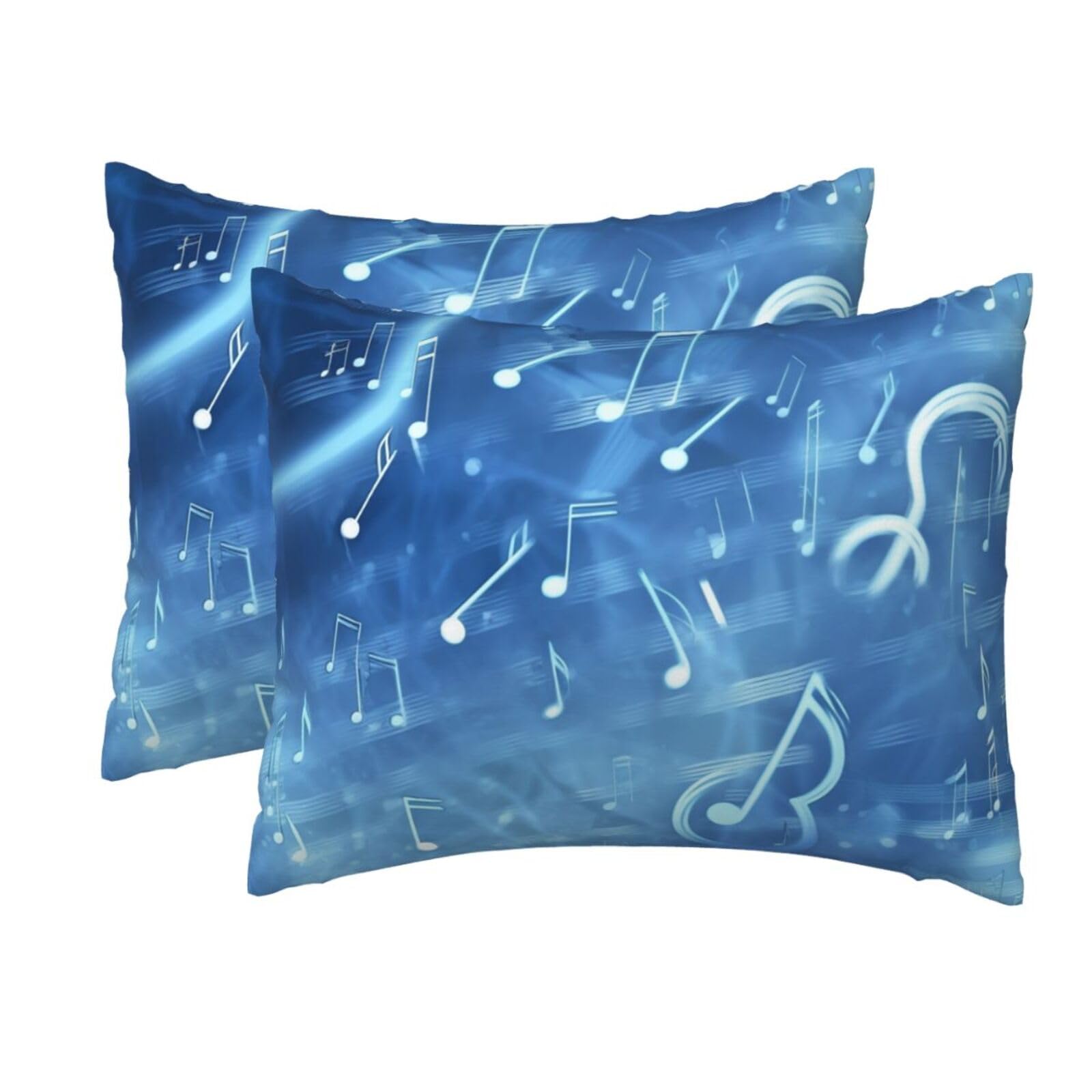 2 Pack Standard Size Pillow Cases for Hair and Skin Soft Breathable Pillow Case Covers with Hidden Zipper Blue Musical Notes Pillowcase 20x26 Inches Pillow Cover for Sleeping Gift