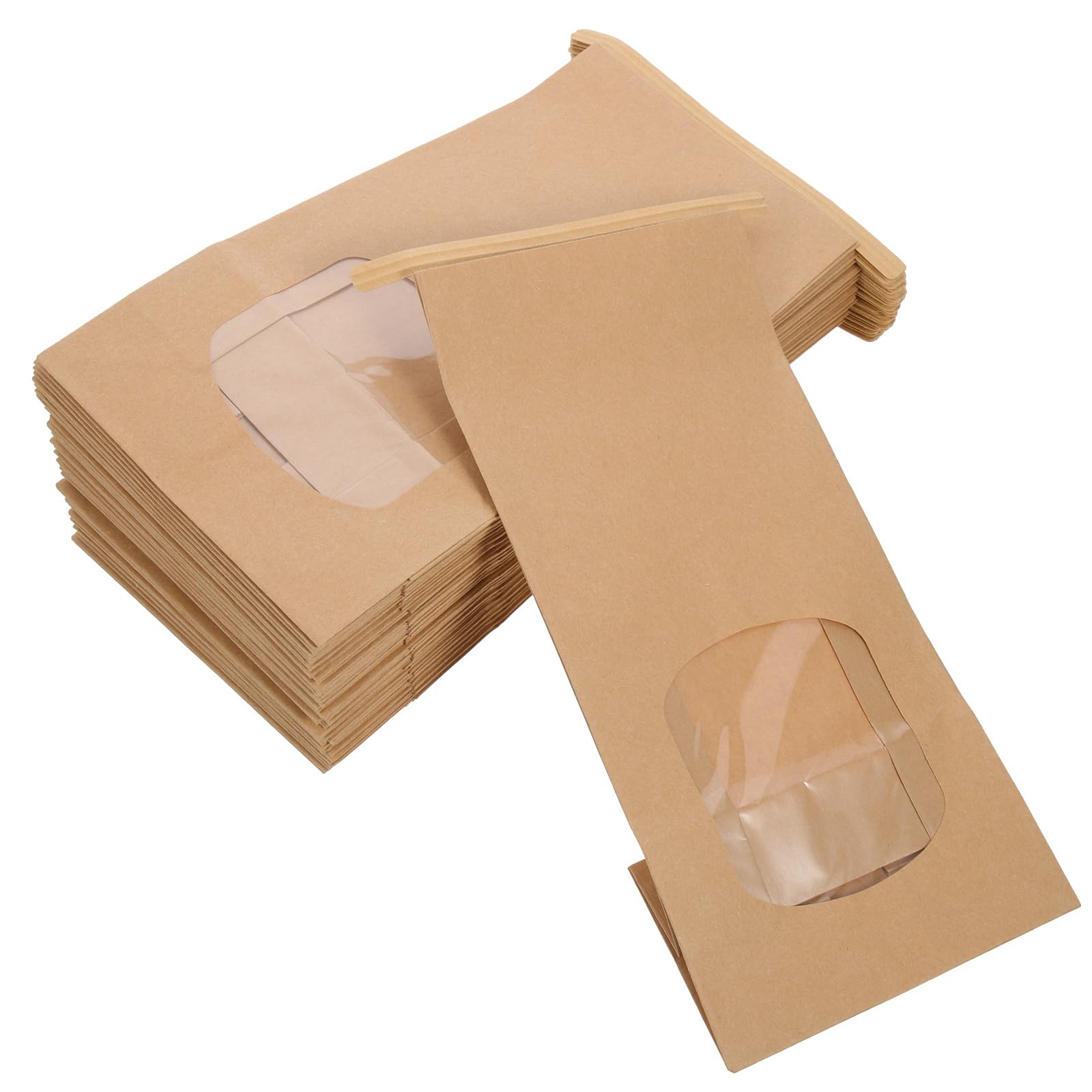 100 Sacchetti di Carta Kraft per Biscotti con Finestra Trasparente, Sacchetti da Forno con Chiusura a Clip per Dolcetti e Snack, Adatti per Feste, Matrimonio e Conservazione