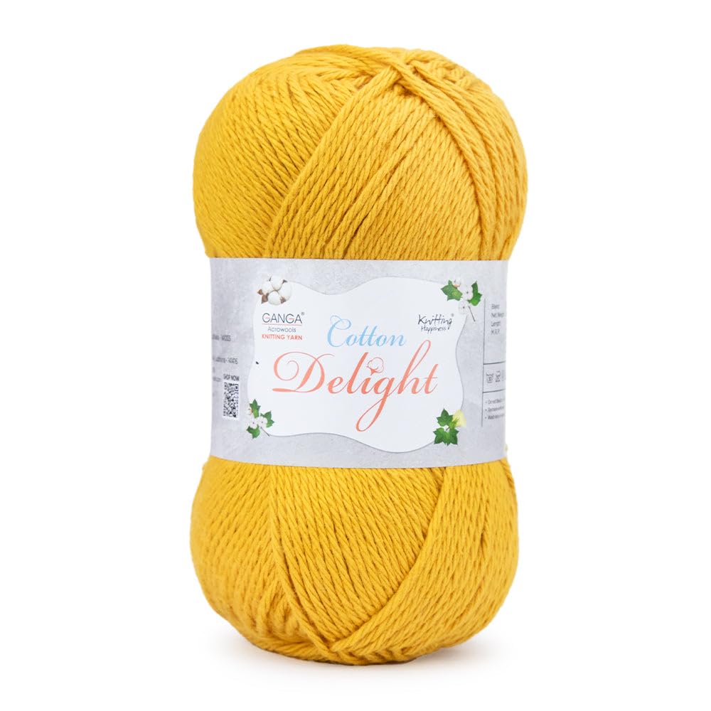 Ganga Acrowools Cotton Delight, Dk Weight Cotton Yarn, Oekotex Class L Certified 100G, 169M (Sunn Yellow)