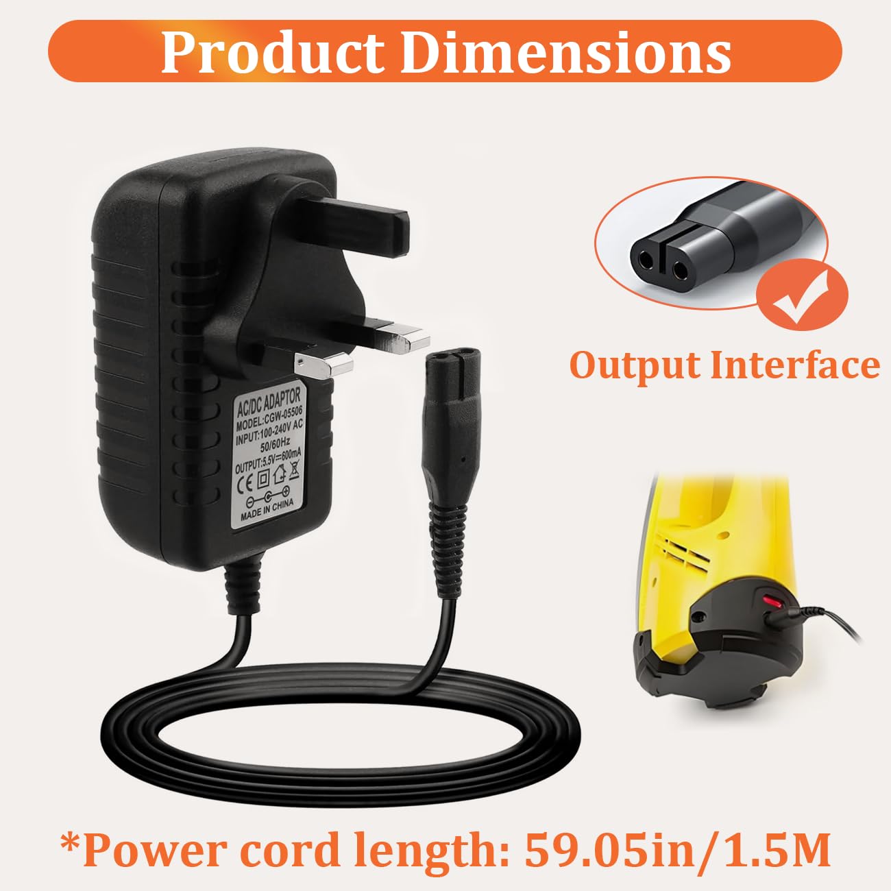 5.5V Replacement Charger for Karcher Window Vac Cleaner WV2, WV 2 Premium 2nd Generation, WV5 Premium 2nd Generation, WV51 - Image 4